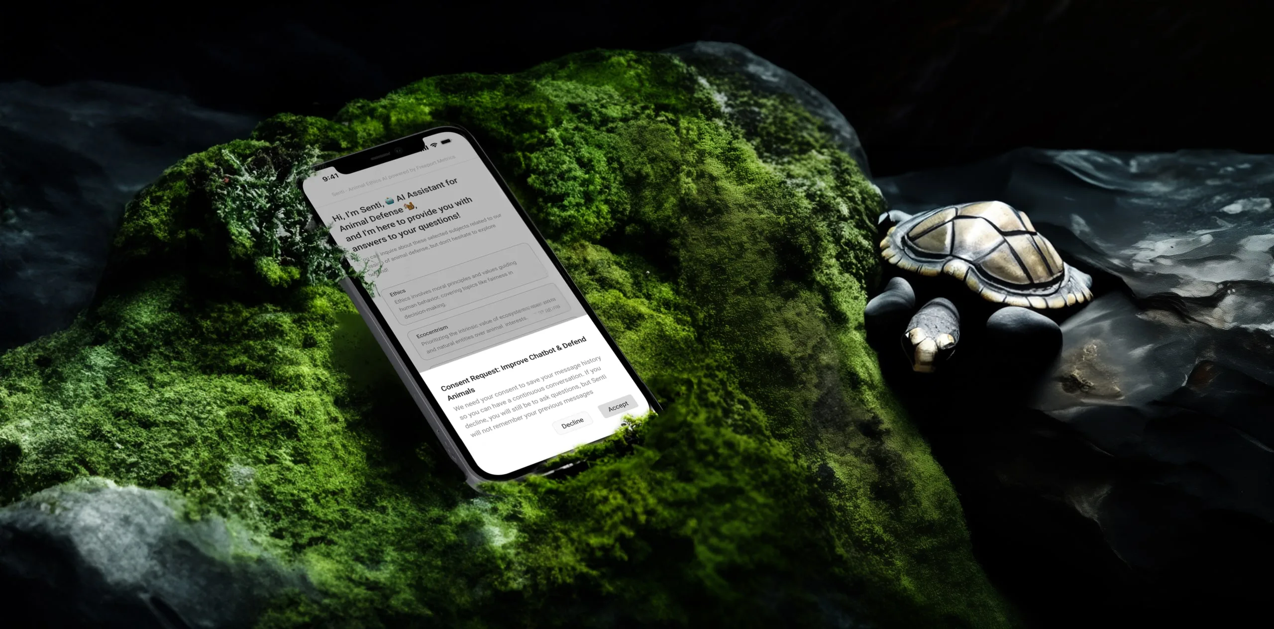 A consent request inside the chat: users choose whether their message history is saved to improve the chatbot